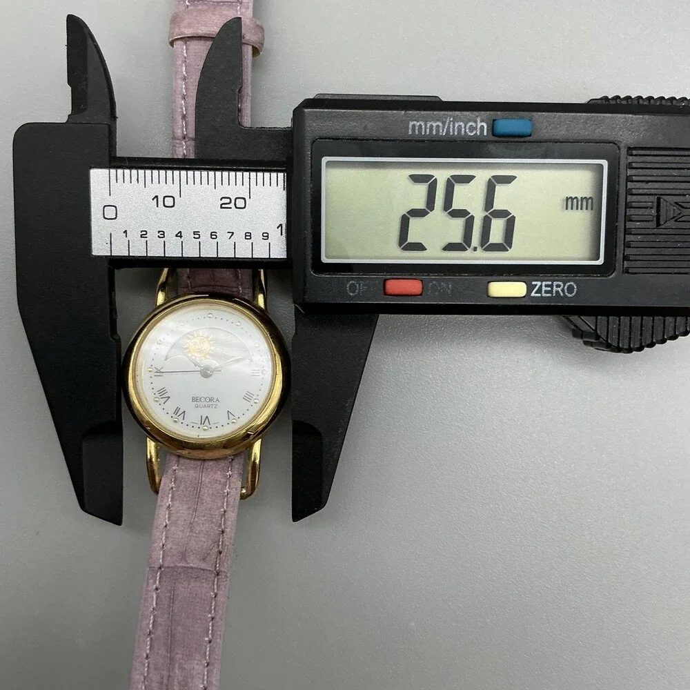 Becora V3080 Womens Watch 26mm Moon Phase Gold Tone Pink Strap New Battery
